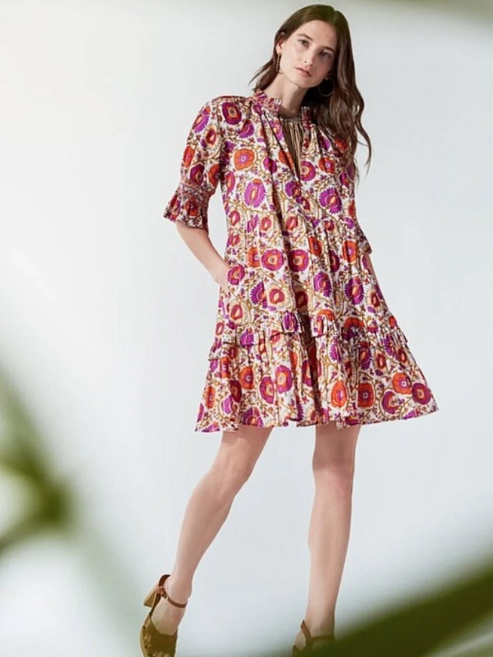 Figue 100% Cotton Halima Floral Vine Dress Size Medium